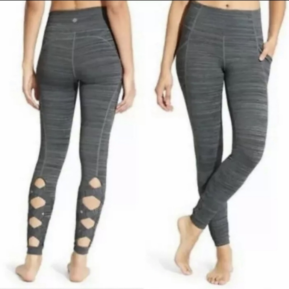 Athleta Chaturanga High Waist  Criss Cross Cut Out Legging Gray Size XS